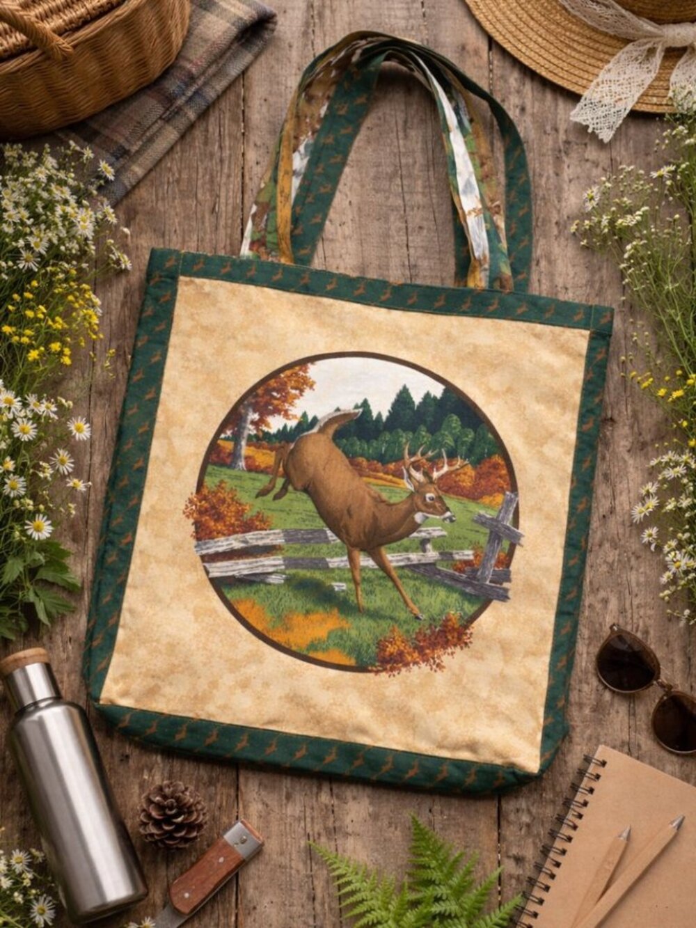 Handmade Deer Outdoors Print Tote Bag Nature Forest Shoulder Bag Canvas Style - Picture 1 of 10